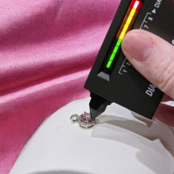 3ct Pink Moissanite ✦ Halo Pendant Necklace ✦ 925 Silver 14K Gold Overlay 18" - Picture 9 of 13